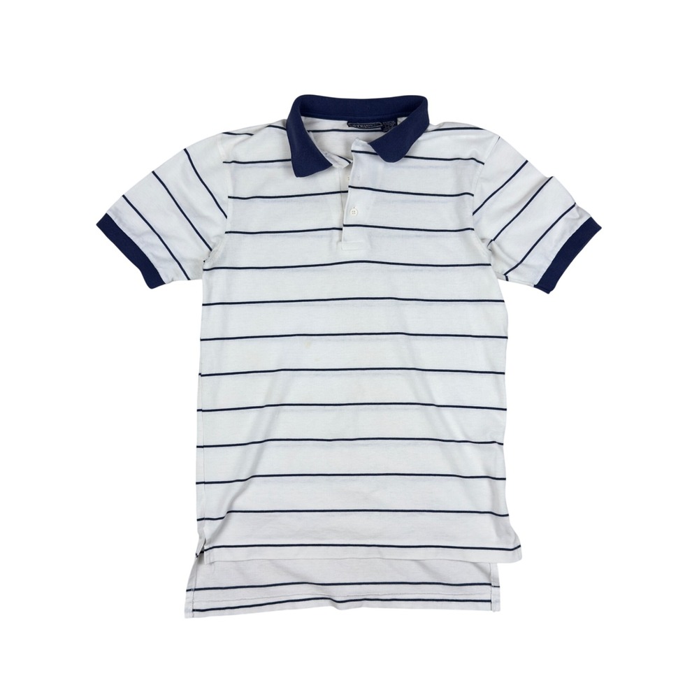 Vintage‎ Strider Polo Shirt Men's Small White Navy Striped Short Sleeve Preppy